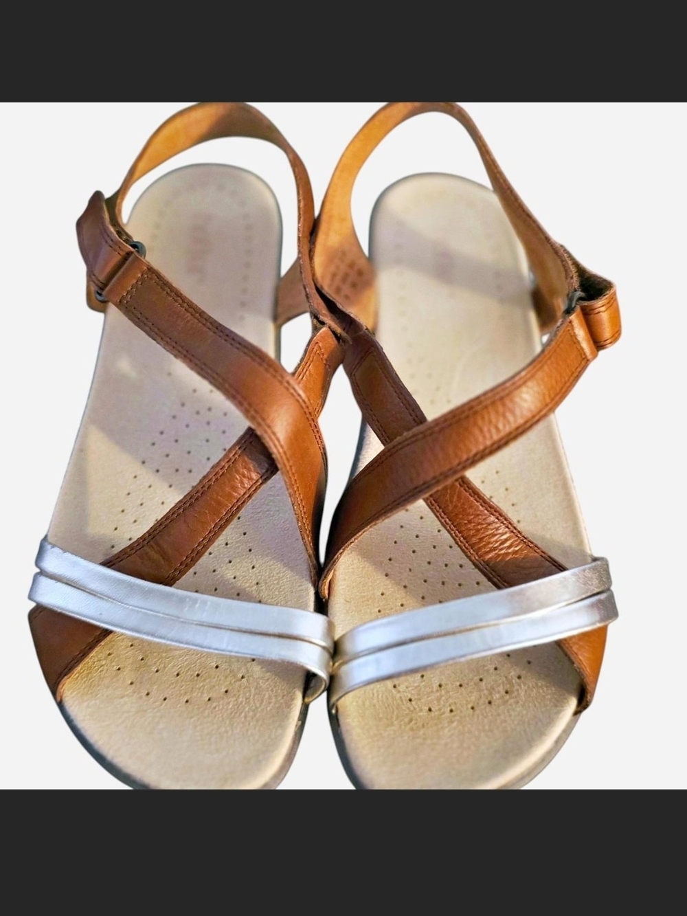 hotter Brown and Silver Leather Slingback Sandals